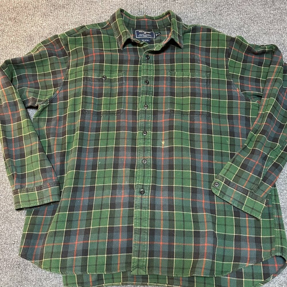 Vintage Polo Sport Ralph Lauren Flannel Shirt Mens XXL Blue Green Plaid Y2K